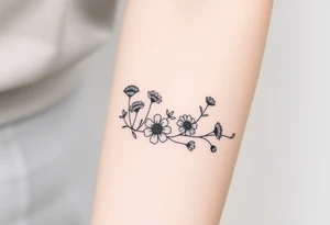 Wildflowers in a line with a lot of dark shading tattoo idea