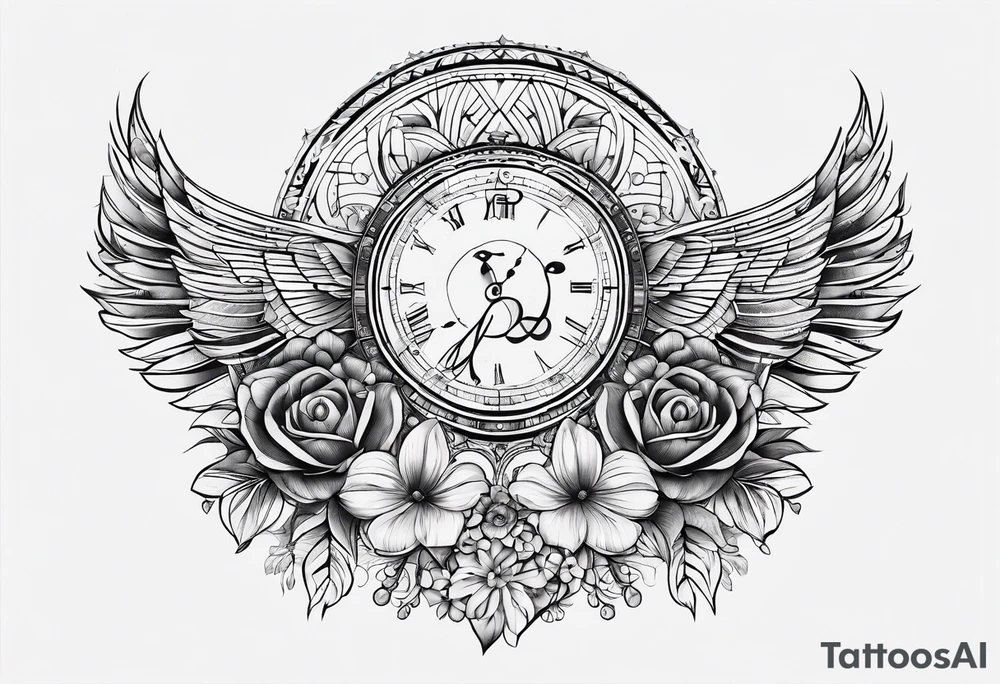 Geometric, floral with music components tattoo idea