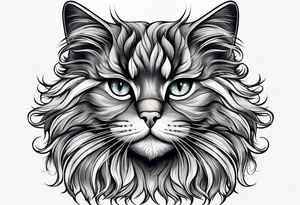 Long hair cat, regal, face gray and white fur tattoo idea
