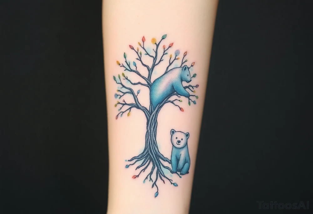 Tree of life one adult bear and one baby bear tattoo idea