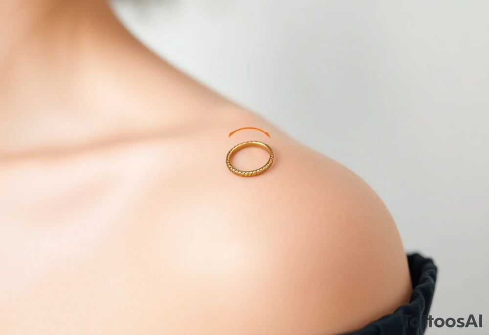 A golden wedding band floating within an angelic halo, glowing softly. tattoo idea