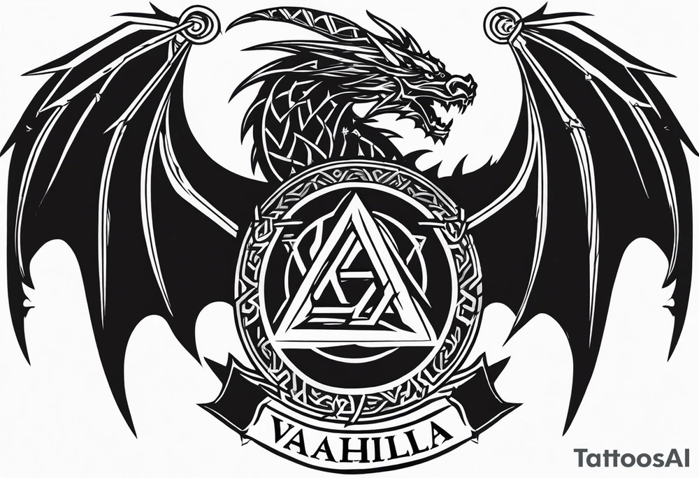 Valhalla sword shield dragon axe Valknut barbed wire chains tattoo idea Valhalla sword shield dragon axe Valknut barbed wire chains tattoo idea
