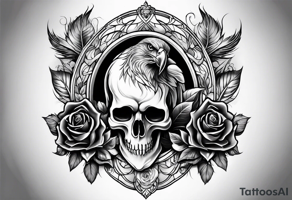 Eagle rose skull tattoo idea