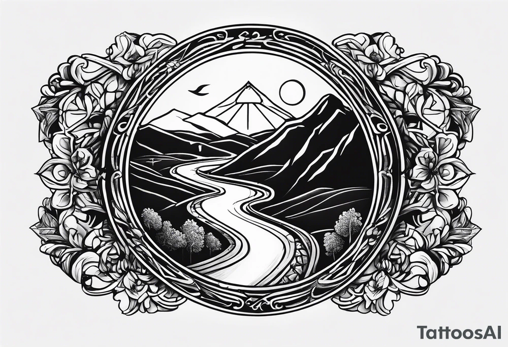 logo via francigena , pellegrino con zaino e bastone tattoo idea
