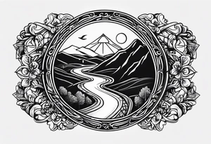 logo via francigena , pellegrino con zaino e bastone tattoo idea