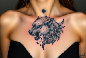 A  wolf snarling as a sheep  mystical creature tattoo idea