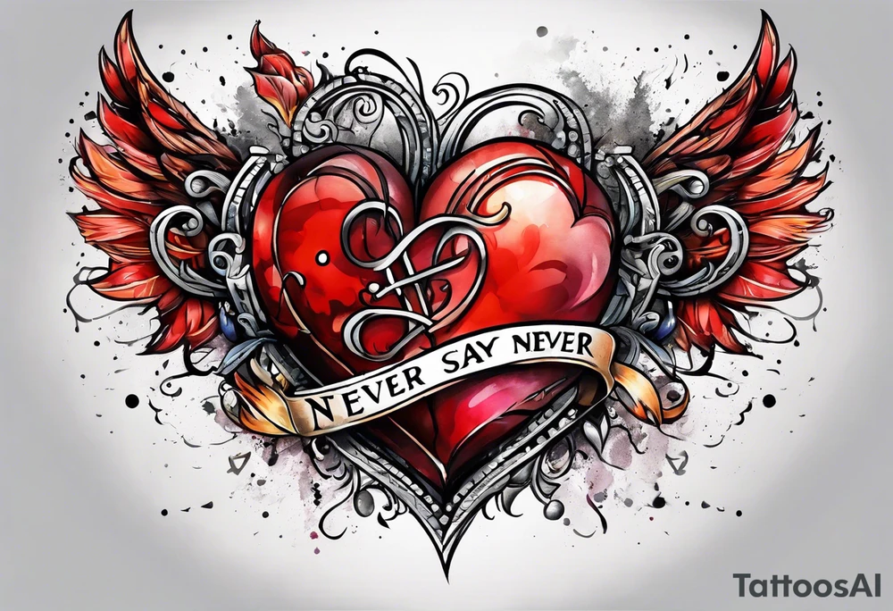 Broken Heart that says Never Say Never tattoo idea