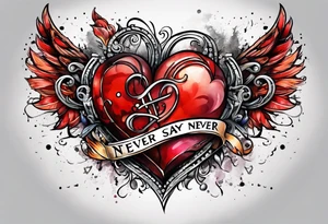 Broken Heart that says Never Say Never tattoo idea
