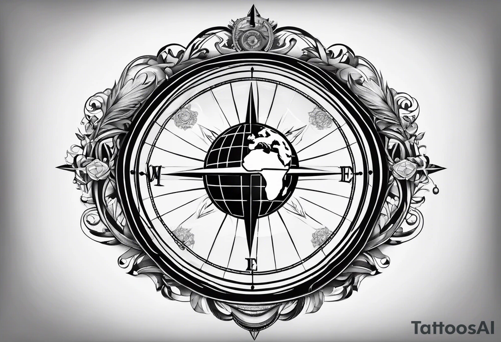 Globe with compass tattoo idea
