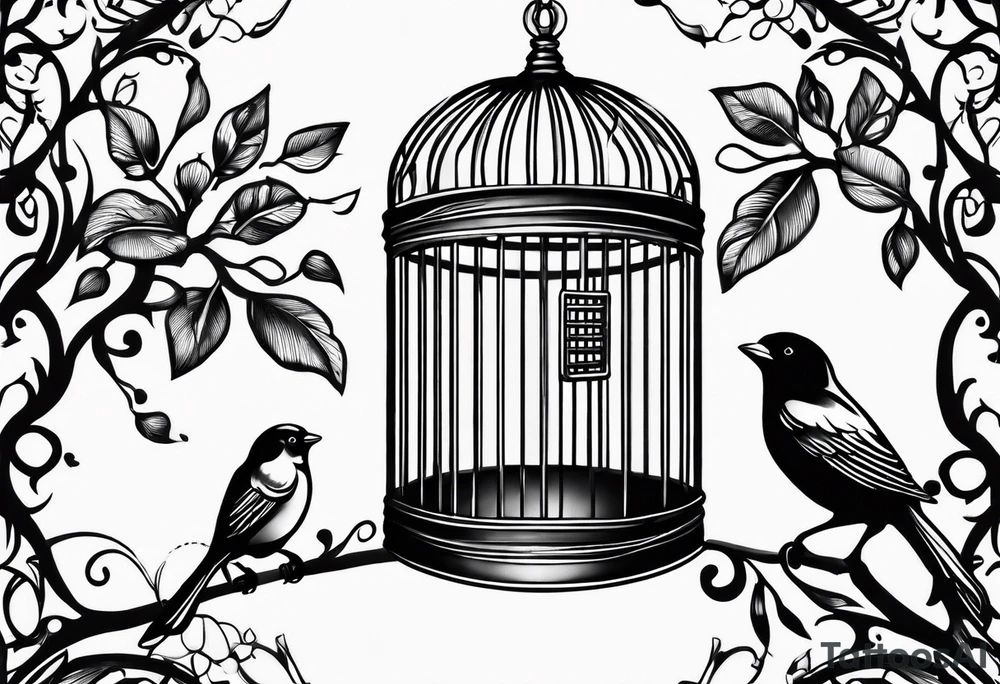 Empty bird cage door open tattoo idea