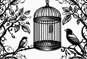 Empty bird cage door open tattoo idea