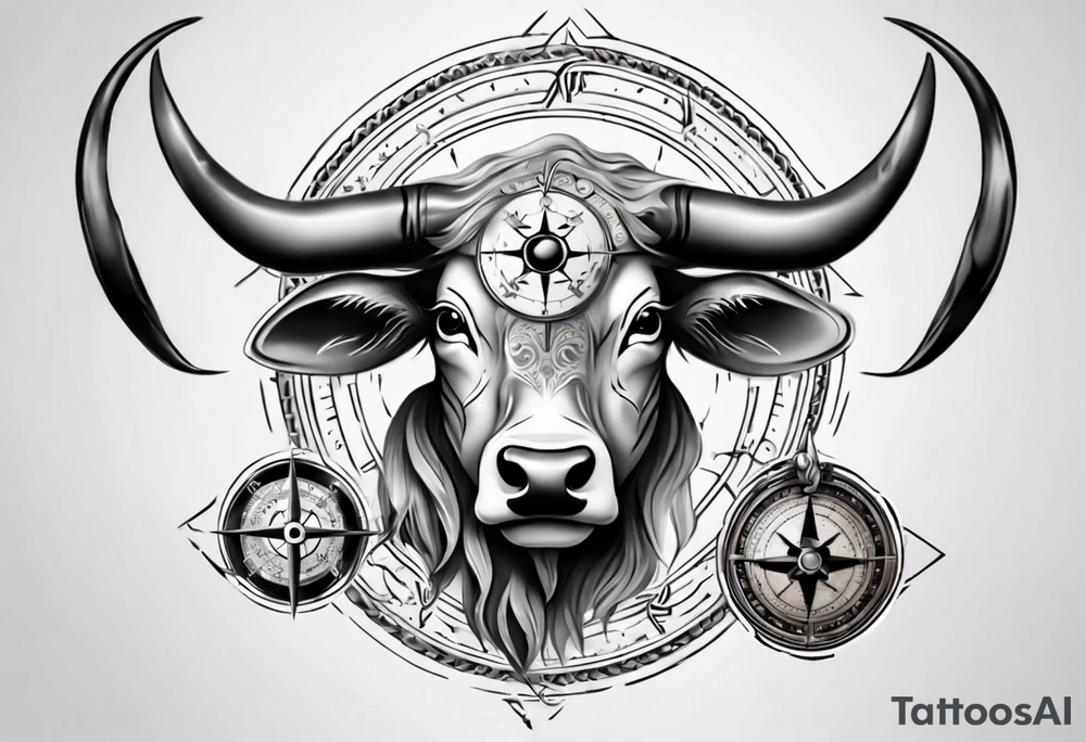 Taurus with compass tattoo idea