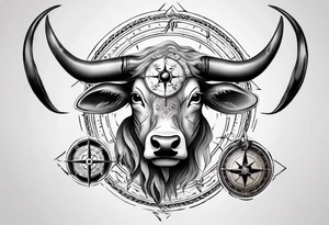 Taurus with compass tattoo idea