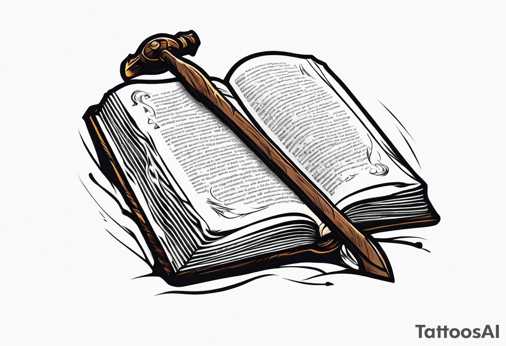 An opened bible with a battle Axe tattoo idea