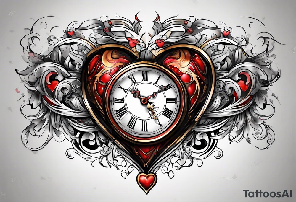Heart with clock hands on 8 and 5 tattoo idea