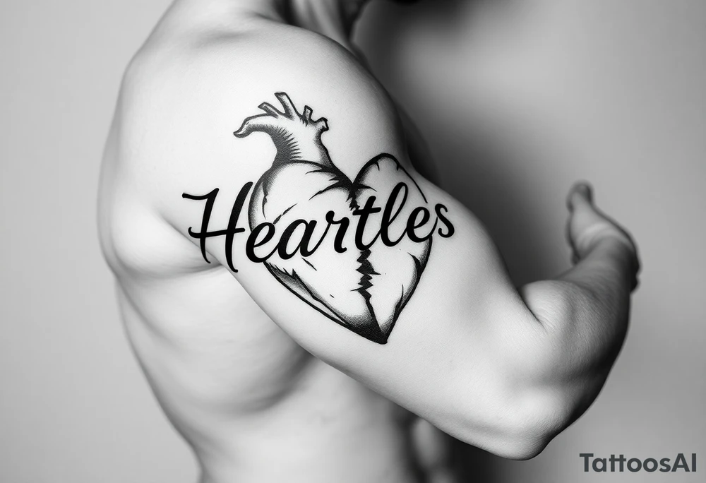 Heartless words written with broken real heart design tattoo idea