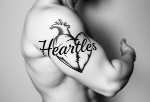 Heartless words written with broken real heart design tattoo idea