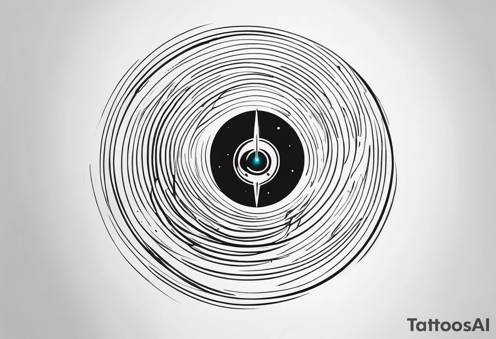 Create a tattoo featuring both light speed trails and a time travel portal. The design should seamlessly blend luminous trails suggestive of near-light-speed travel with a swirling vortex or wormhole symbolizing time travel tattoo idea