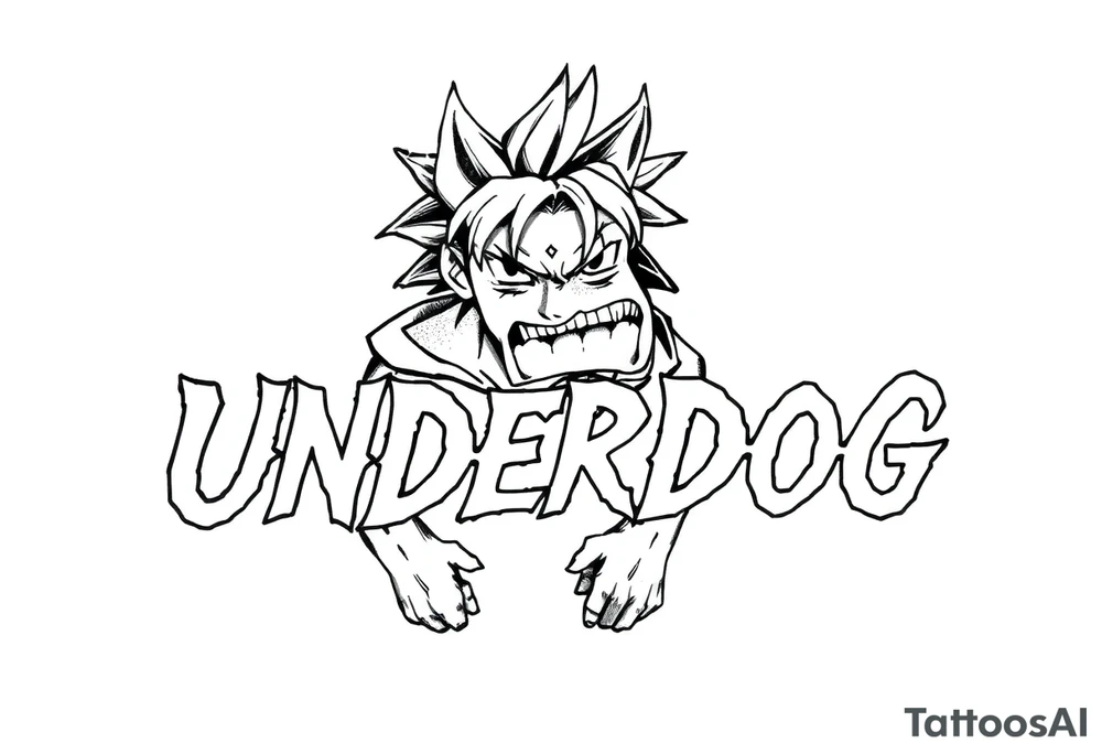 the word underdog in a with 3 anime characters
Ippo and Naruto and son Goku tattoo idea