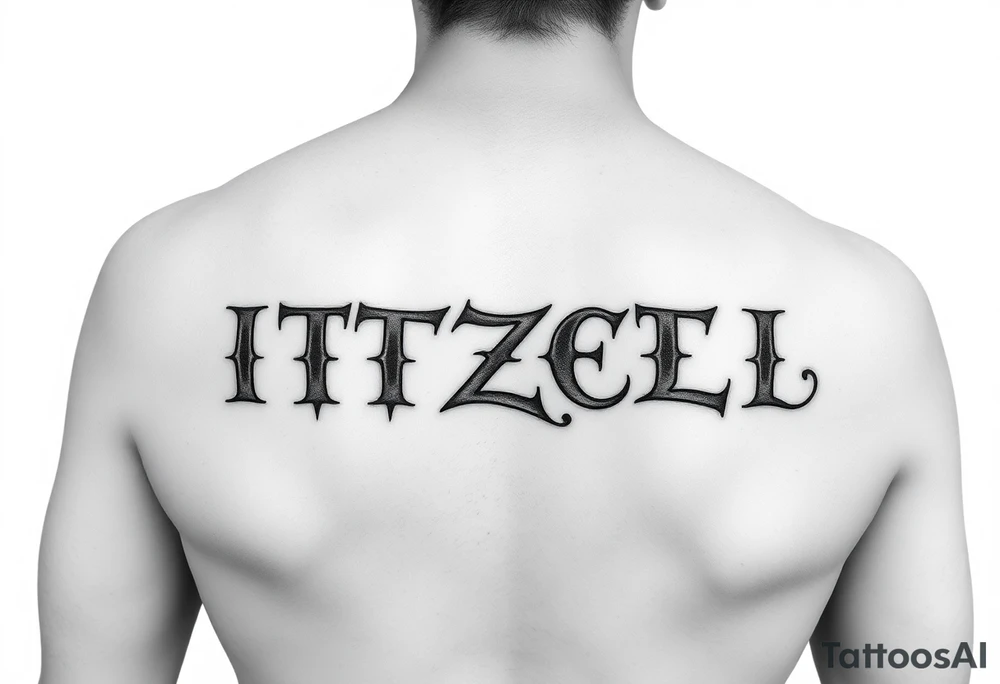 The name ITZEL sideways with a. Design on arm tattoo idea