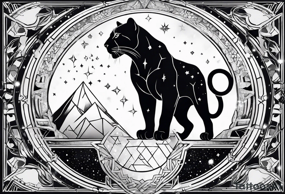 cosmic spiritual archway panther constellation tattoo idea