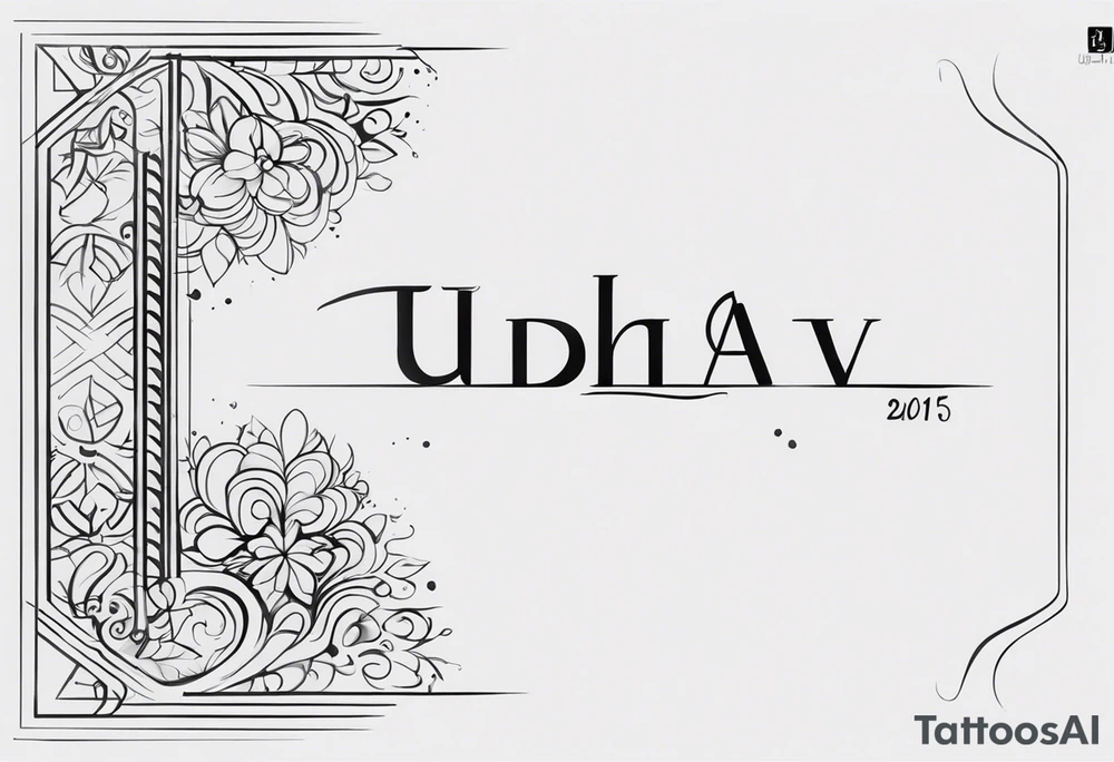 create simple and plain text tattoo which says Udbhav - a new beginning along with date 29.10.2015 tattoo idea