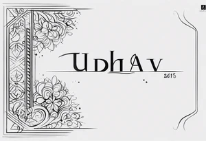 create simple and plain text tattoo which says Udbhav - a new beginning along with date 29.10.2015 tattoo idea