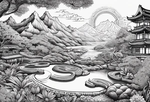 Mystical zen garden tattoo idea