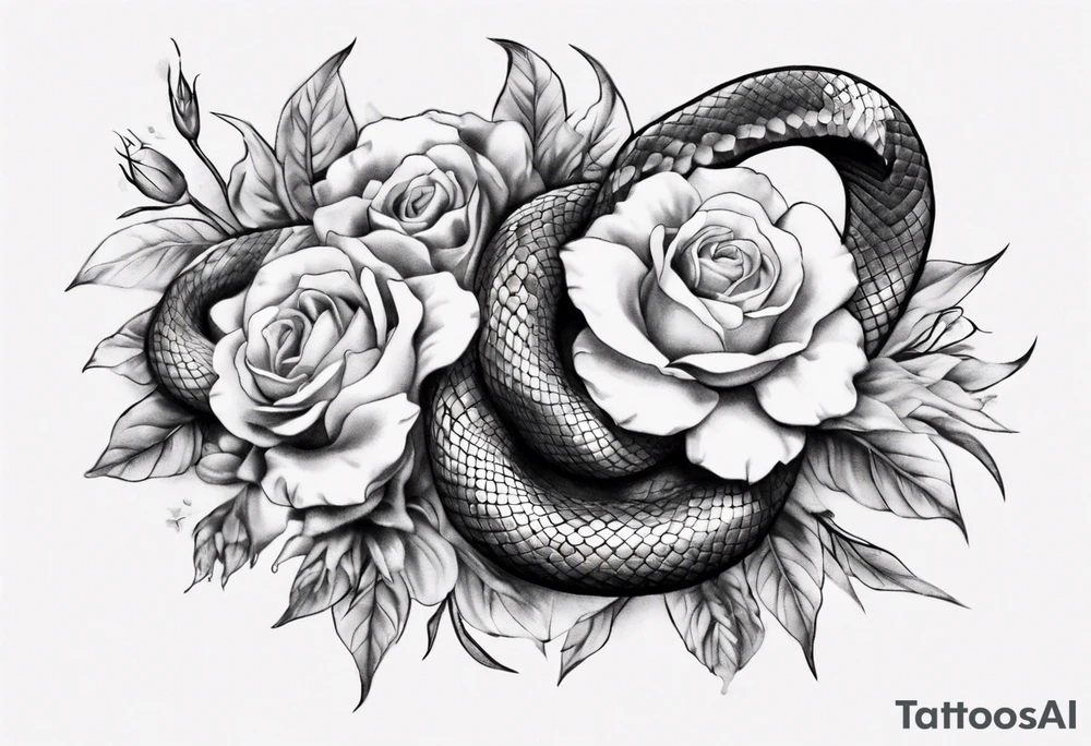 Snake wrapped around flowers tattoo idea