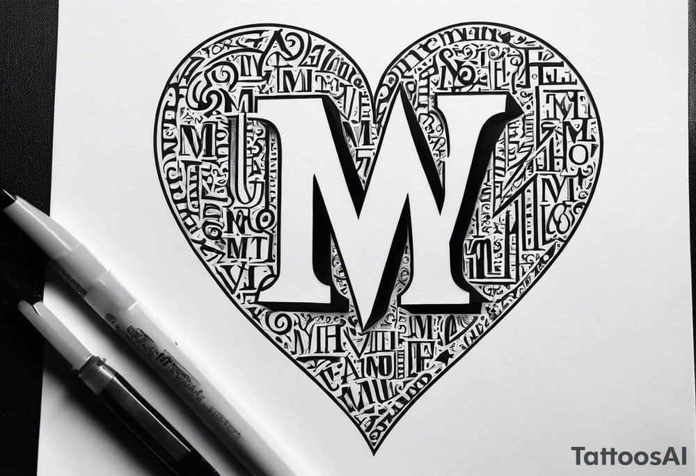 An M squared with a heart tattoo idea