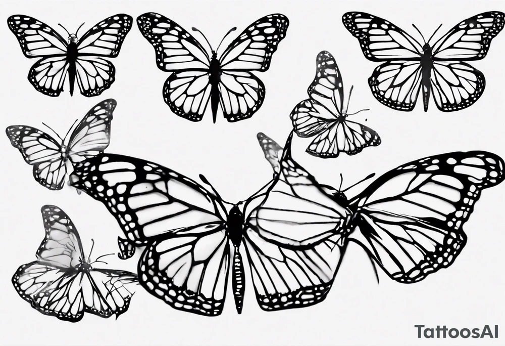 realistic monarch butterfly simple black outline landed on a twig tattoo idea