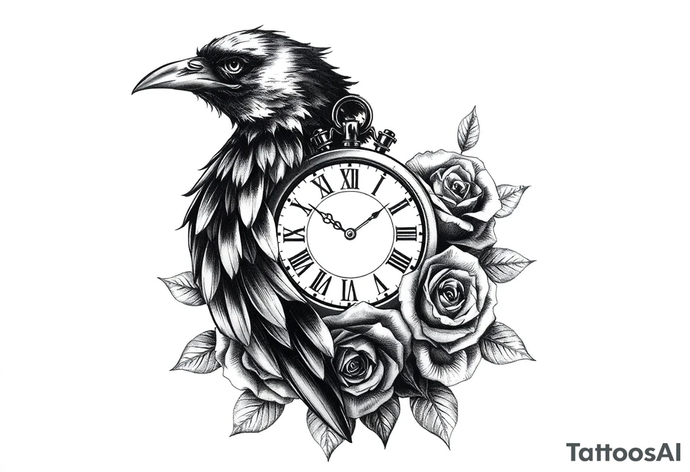 raven,roses,clock. tattoo idea