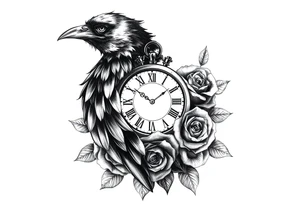 raven,roses,clock. tattoo idea