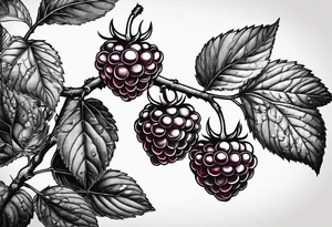 a long raspberry branch that focuses on line work. Includes a small signature in the branch that says "Popkin" tattoo idea