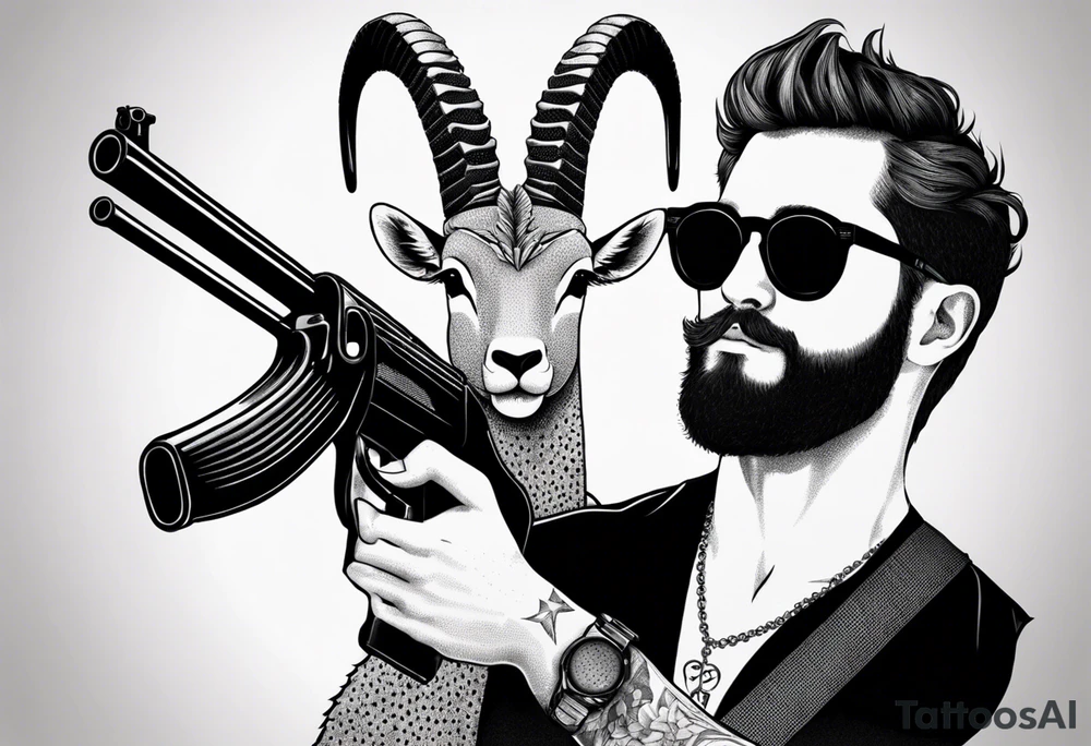 capricorn with sunglasses and shotgun tattoo idea