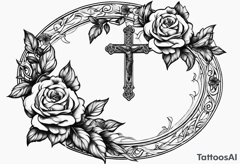 rosary with floral vines wrapped around it tattoo idea
