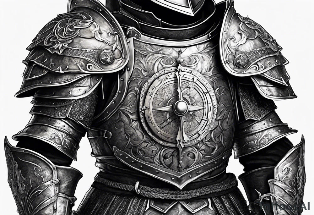 knight in heavy armor full body with clock tattoo idea