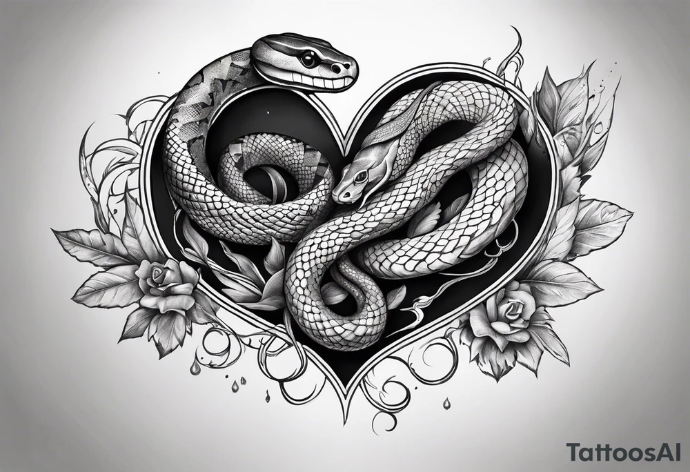 half sleeve with a snake heart and knife tattoo idea