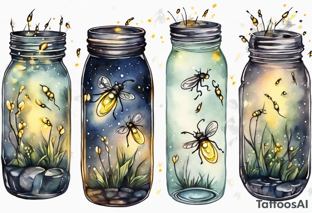 Fireflies coming out of a mason jar and wrapping up the calf tattoo idea