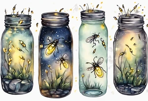 Fireflies coming out of a mason jar and wrapping up the calf tattoo idea