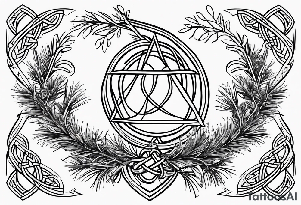 Pine branc and juniper branch forming a celtic trinity sign tattoo idea