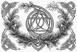 Pine branc and juniper branch forming a celtic trinity sign tattoo idea