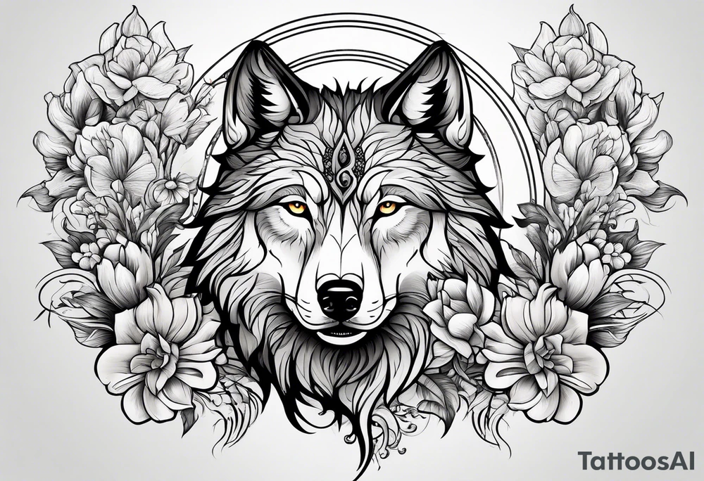 Wolf, flower, cross tattoo idea