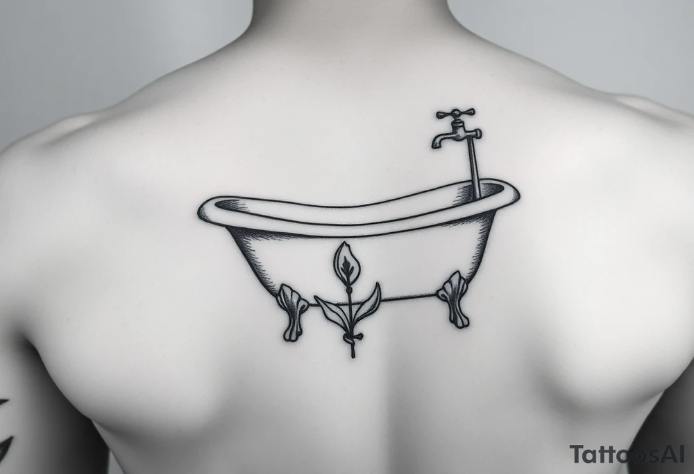clawfoot bathtub with simple faucet and lily coming up out the floor tattoo idea