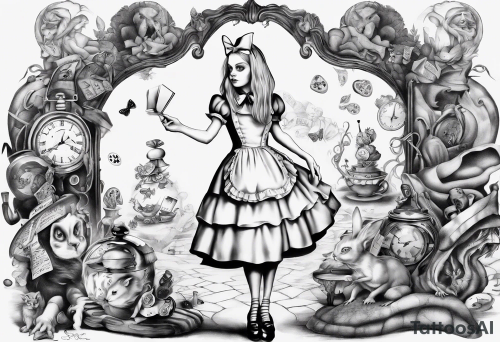 Alice in wonderland mural, "Alice, Don't Get Lost In Wonderland" tattoo idea