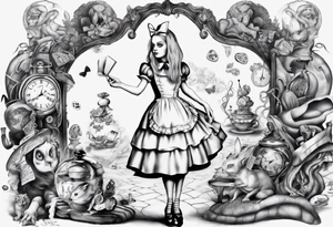 Alice in wonderland mural, "Alice, Don't Get Lost In Wonderland" tattoo idea