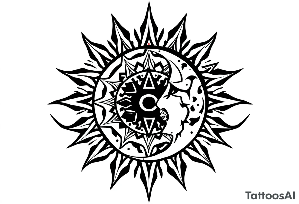 celestial sun and moon embrace with constellation patterns tattoo idea