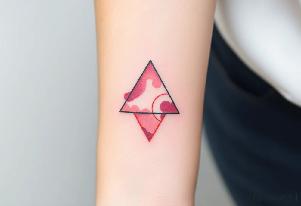 A watercoloured pink triangle, with small lining and upside down tattoo idea