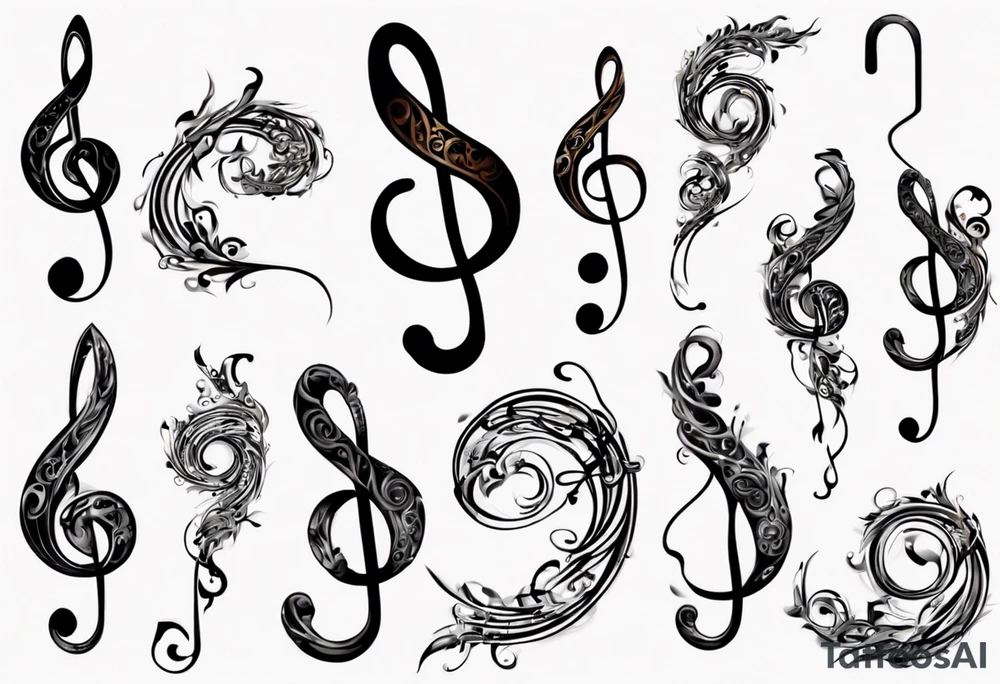 tail of G clef is cord of microphone all wraps and swirls tattoo idea