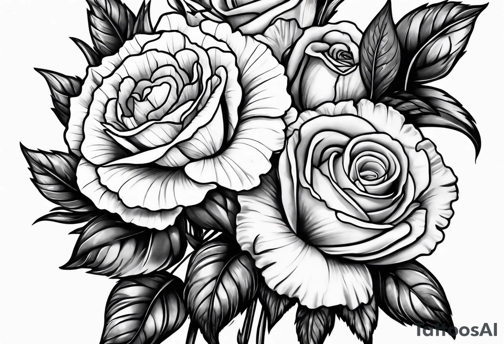 Carnation and rose bouquet tattoo idea